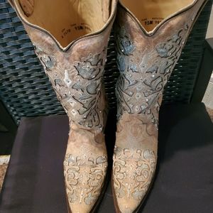 Corral Beige Embroidered Glitter Inlay Snip Boot